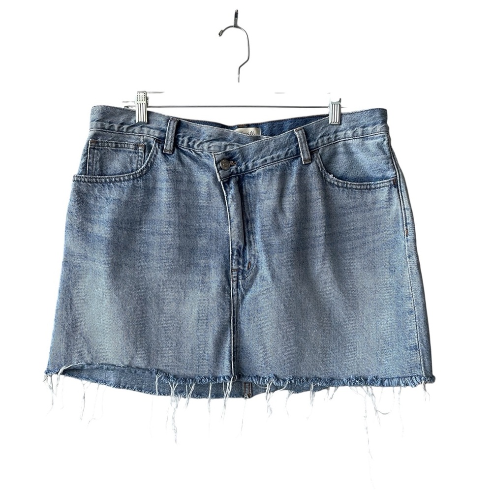 Madewell Denim Crossover Waist Raw Hem Mini Skirt 31